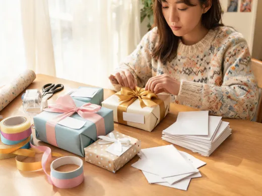 Packaging planner arranging gifts