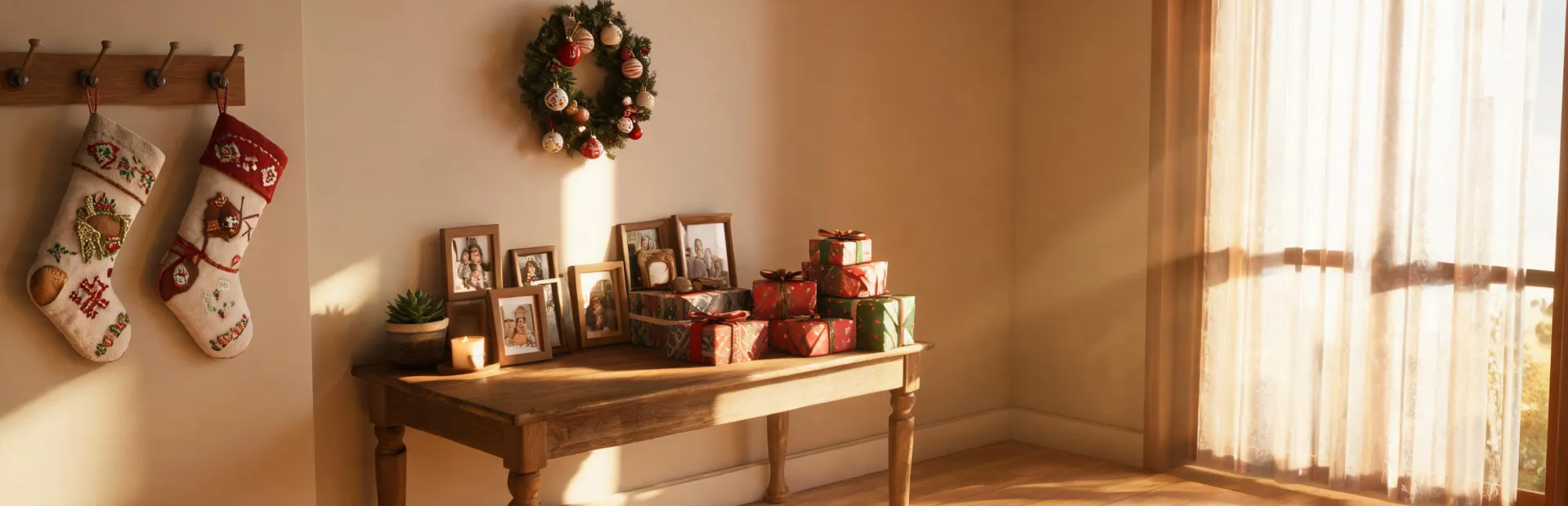 Personalized family gifts styled on a warm entry table